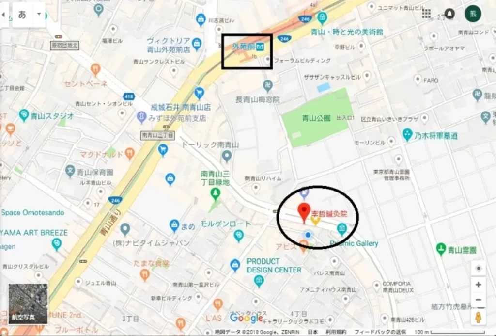 Googleマップ上で李哲鍼灸院の位置を赤いマークで示した地図